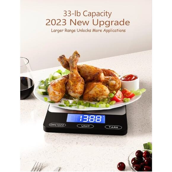 Digital Food Kitchen Scale, Batteries and Type-C Charging -33lb- Black - Picture 5 of 6